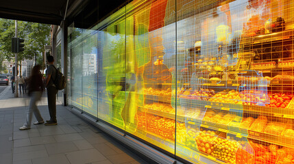 Wall Mural - heat map of fruit display, view from the street