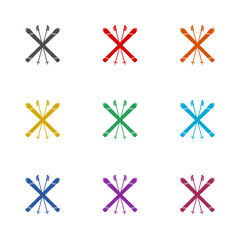 Poster -  Ski and sticks icon isolated on white background. Set icons colorful