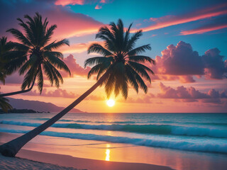 Wall Mural - south sea palm tree ocean sunset dream