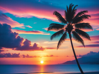 Sticker - south sea palm tree ocean sunset dream