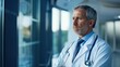 © logonv - A contemplative healthcare professional stands in a hospital corridor, representing care, expertise, and the medical field, suitable for health, wellness, and medical themes