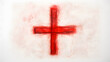 © Some - Red symbol plus in line art drawn with red crayon, isolated on white paper background. Red plus sign