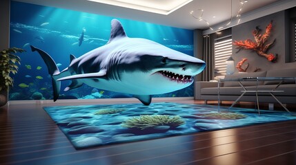 Underwater world. Images for 3D floors.Ramp. Shark. Turtle