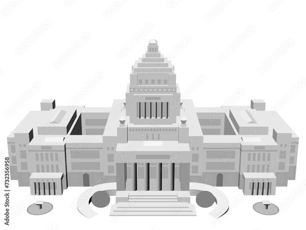  デフォルメした白い国会議事堂　日本　ベクターイラストレーション