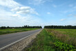 Empty rural asphalt road with road markings through the fields to the skyline