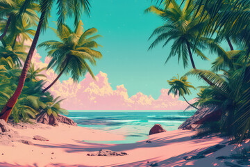 Wall Mural - drawing tropical beach summer background. graphic illustration design. generative ai.