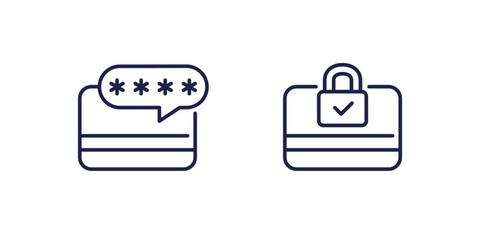 card PIN code icon, secure payment line vector