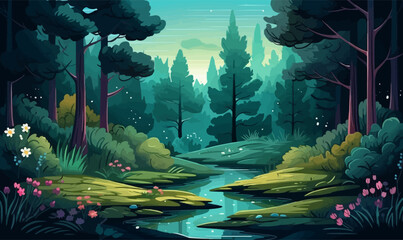Wall Mural - fantasy forest vector flat minimalistic isolated illustration