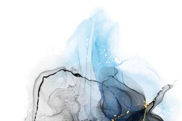  Luxury blue, black, gold background marble liquid ink art. Vector illustration.
