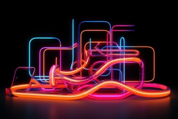Poster - Luminescent Neon energy glowing lines. Color laser. Generate Ai