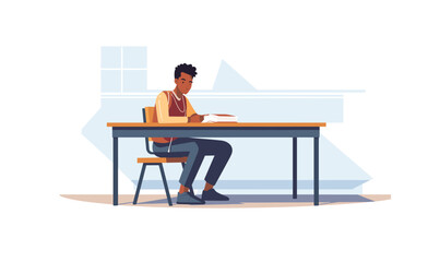Wall Mural - Boy at the table. Vector illustration