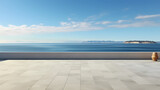 Fototapeta  - Empty concrete floor, 3D rendering sea view square with clear sky background