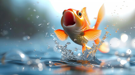 Wall Mural - 3d goldfish jumping out of the water background