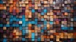 © touseef - Abstract aged wood art: colorful texture block stack on wall - architectural background