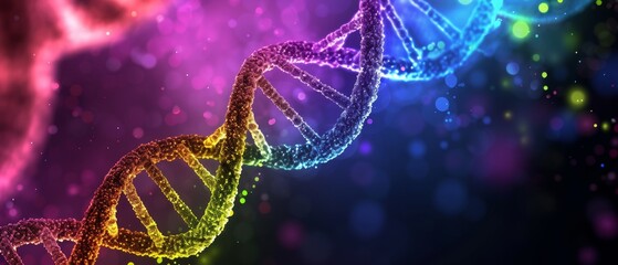 Wall Mural - a dna helix in glowing bright rainbow colours.