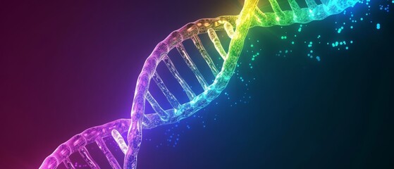 Wall Mural - a dna helix in glowing bright rainbow colours.