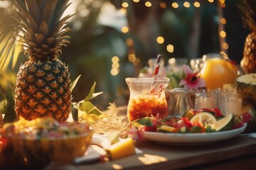 Poster - A table filled with a variety of delicious food and refreshing drinks. Perfect for any occasion