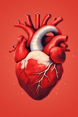 Poster - A drawing of a human heart on a vibrant red background. Perfect for medical and healthcare related projects