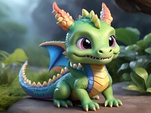 A Charming 3D Render Of A Colorful Chibi Baby Dragon In The Form Of An Cute Adorable And Lovable Fantasy Cartoon Character