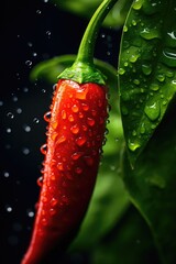 Aufkleber - A vibrant red chili pepper with glistening water droplets. Perfect for adding a touch of spice and freshness to your culinary designs
