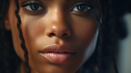 Poster - A close up shot of a woman with dreadlocks. Perfect for showcasing unique hairstyles.