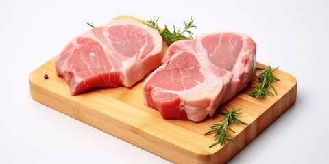 Poster - Two pieces of raw meat on a cutting board. Suitable for recipes, cooking tutorials, and food preparation illustrations