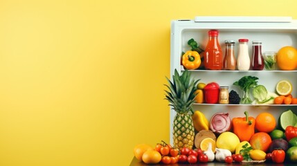 Aufkleber - A refrigerator filled with a variety of fresh fruits and vegetables. Perfect for a healthy lifestyle