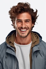 Aufkleber - A picture of a man with a beard and a smile on his face. Suitable for various uses