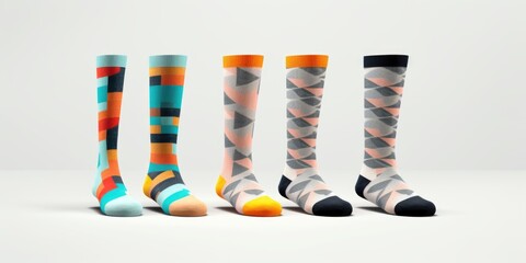 Poster - Three pairs of colorful socks sitting next to each other. Ideal for fashion, clothing, or accessories concepts