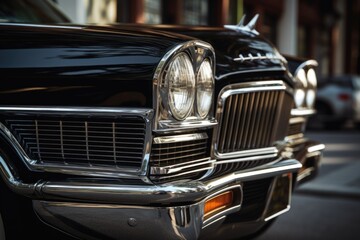 Poster - A close up view of the front of a black car. Suitable for automotive industry websites or car-related articles