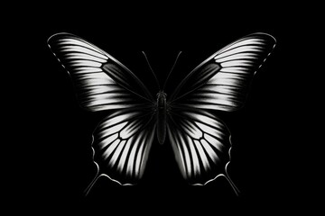 Canvas Print - A black and white butterfly captured against a black background. Suitable for various design projects