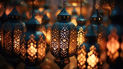 Poster - A cluster of lights suspended from the ceiling, creating an ambient glow. Suitable for adding an elegant touch to interior spaces
