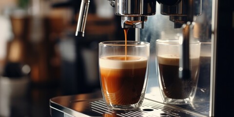 Poster - A cup of coffee being poured into a coffee machine. Perfect for illustrating the process of making coffee.