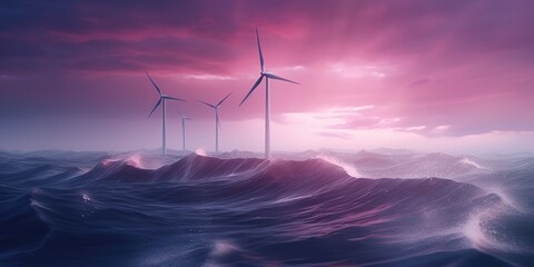 Poster - Wind turbines placed on a wave. Suitable for renewable energy concepts