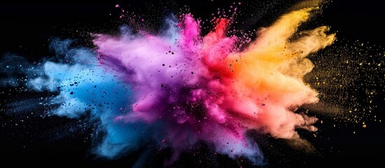 Canvas Print - Vibrant explosion of colorful powder on isolated black background evokes a mesmerizing burst of color and energy.