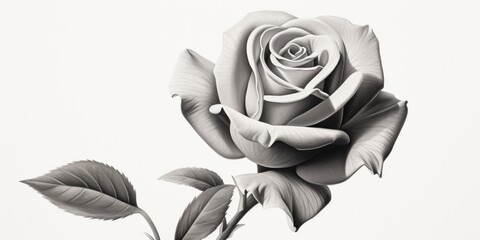 Poster - A black and white photo of a rose with leaves. Perfect for adding a touch of elegance to any project