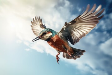 Poster - A bird flying in the sky with its wings spread. Suitable for various uses