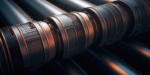 Poster - A detailed view of a group of metal pipes. Ideal for industrial and construction-themed projects