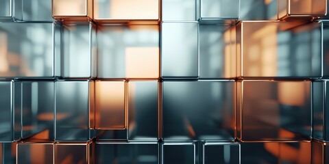 Canvas Print - A collection of metal cubes arranged in a room. Can be used to depict modern interior design or as a concept for creativity and innovation