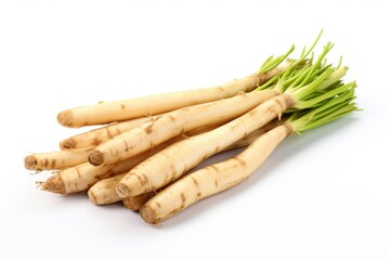 Poster - A collection of parsnips neatly arranged on a clean white surface. Perfect for food blogs, recipe websites, or agricultural promotions