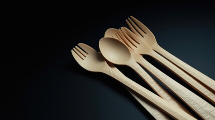 Aufkleber - Wooden spoons and forks arranged on a table. Suitable for kitchen utensil concepts