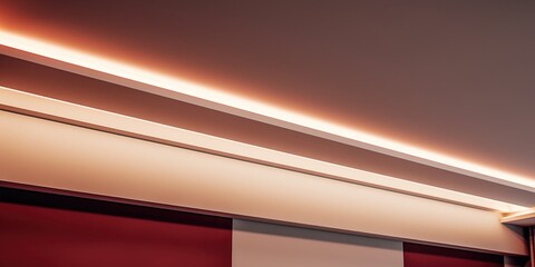 Poster - A room with a red wall and a white ceiling. Suitable for interior design and home decor projects