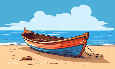 Canvas Print - boat on a beach vector flat minimalistic isolated illustration