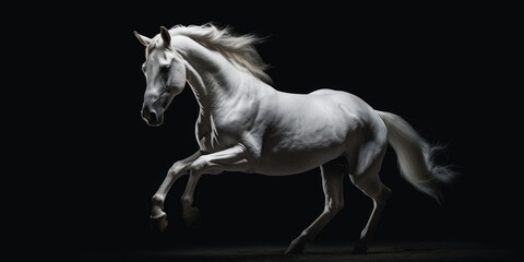 Canvas Print - A powerful and elegant white horse galloping through the darkness. Perfect for adding a sense of mystery and energy to any project