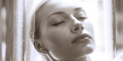 Aufkleber - Close up of a woman with her eyes closed. Perfect for relaxation and meditation themes