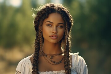 Poster - A stunning young woman with a long braid hair. This versatile image can be used in various contexts