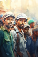 Poster - A group of men standing next to each other. Suitable for team, leadership, or business concepts
