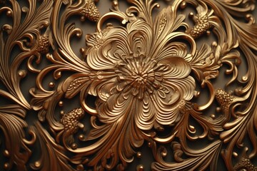 Poster - A detailed view of a golden flower on a wall. Perfect for adding a touch of elegance to any design