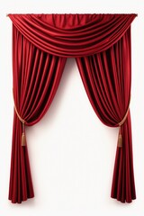 Poster - A pair of red curtains hanging on a wall. Perfect for adding a touch of color and elegance to any room
