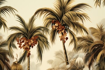 Canvas Print - A serene painting of palm trees in a beautiful tropical setting. Perfect for adding a touch of paradise to any space